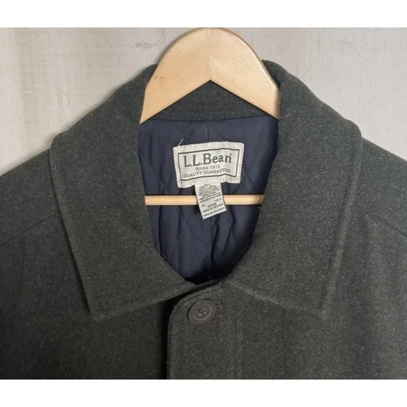 LL Bean 100% Wool Coat Quilted Lining Insulated Zip Mens XL Tall Green - Picture 6 of 8